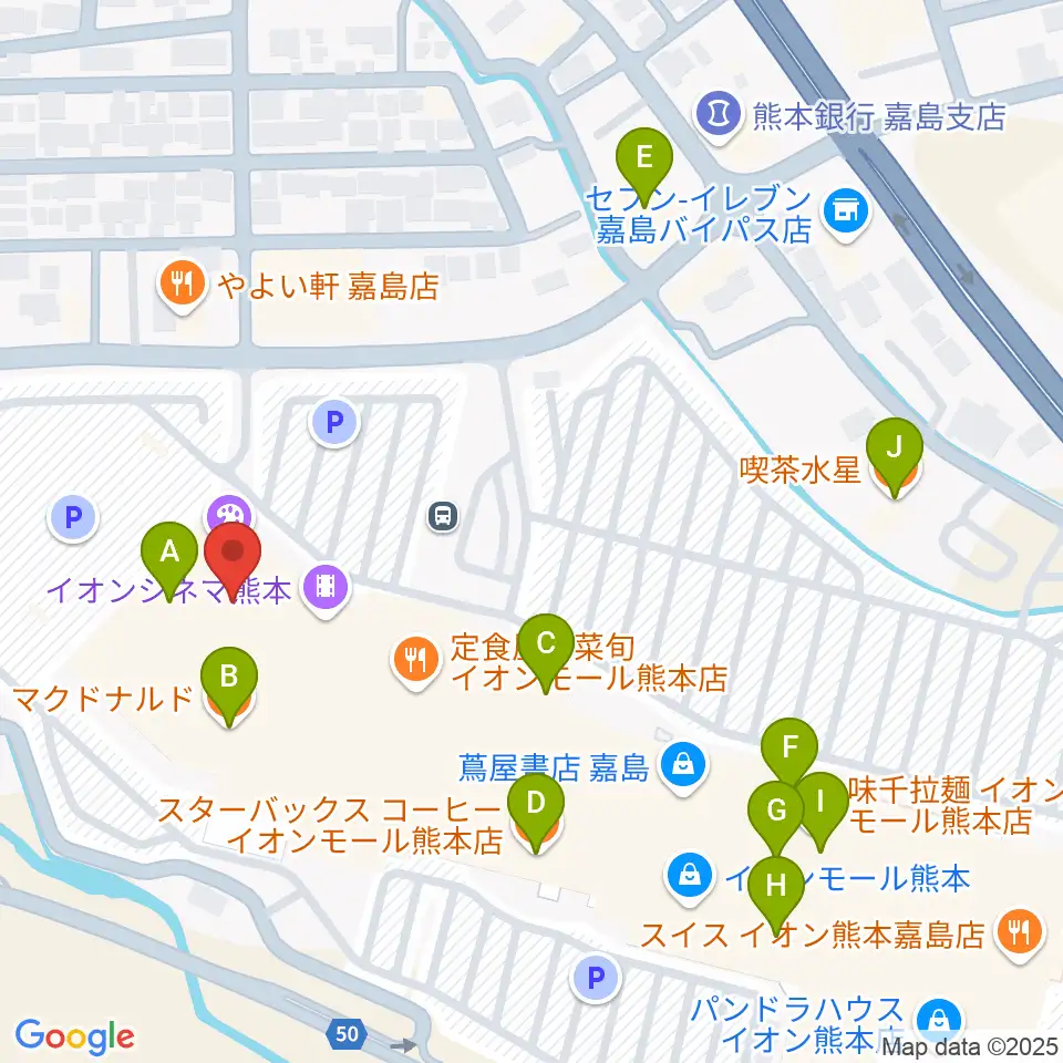 イオンシネマ熊本周辺のカフェ一覧地図