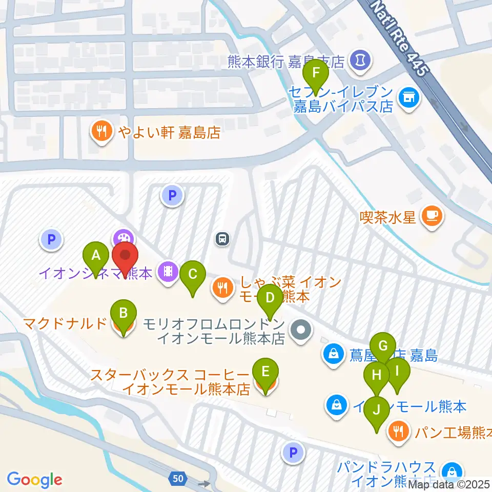 イオンシネマ熊本周辺のカフェ一覧地図