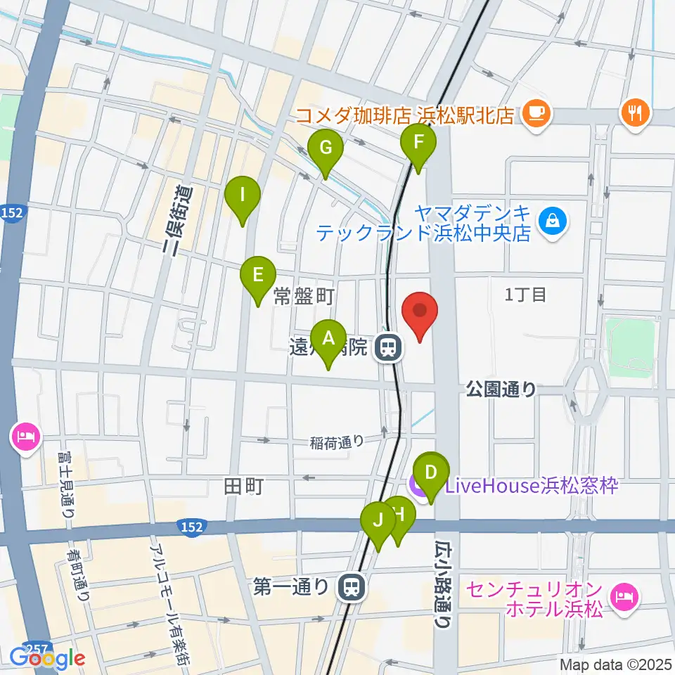 浜松文芸館周辺のカフェ一覧地図