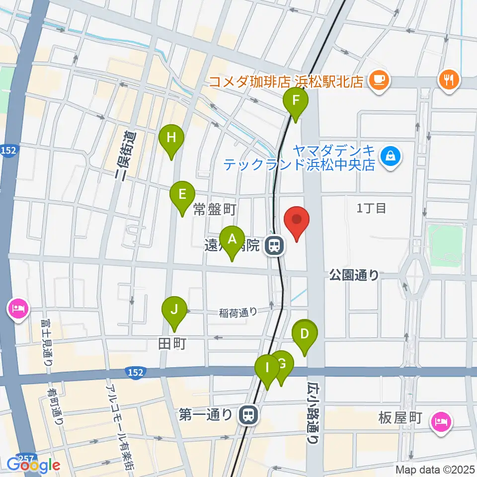 浜松文芸館周辺のカフェ一覧地図