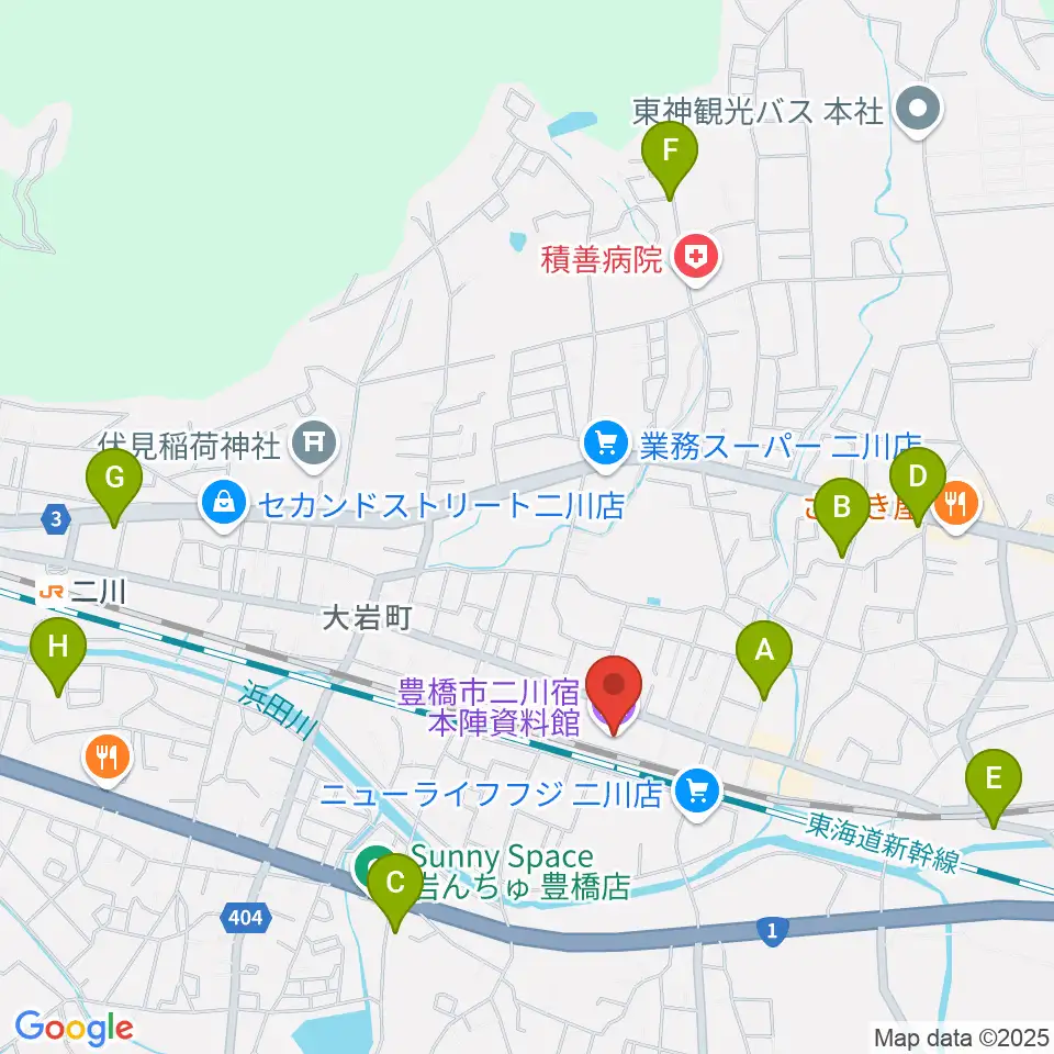 豊橋市二川宿本陣資料館周辺のカフェ一覧地図