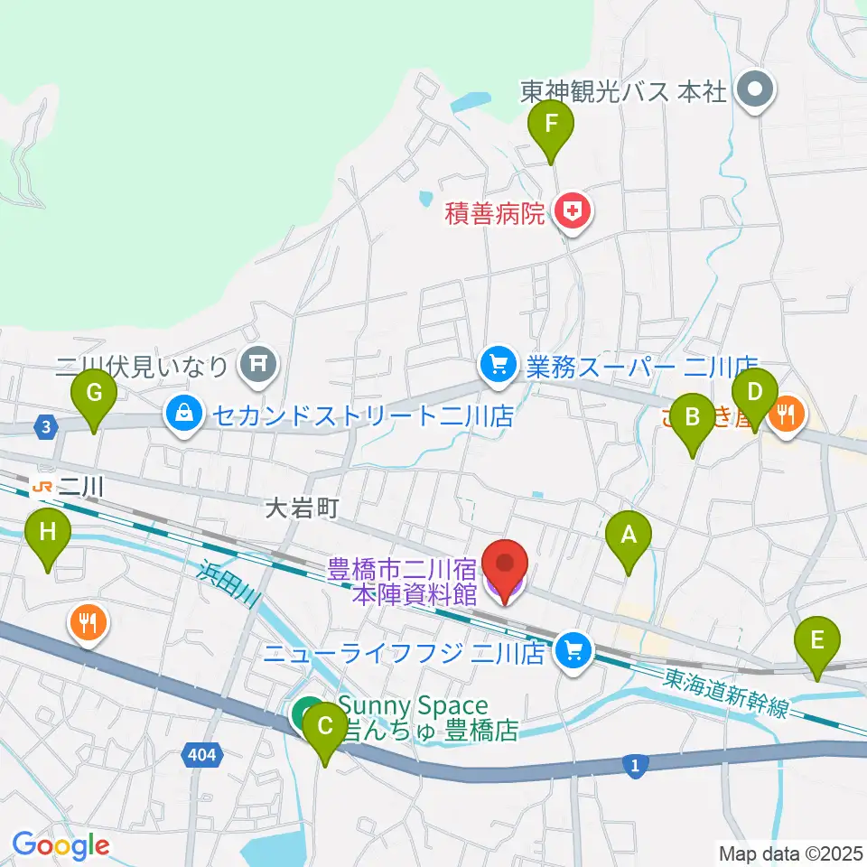 豊橋市二川宿本陣資料館周辺のカフェ一覧地図
