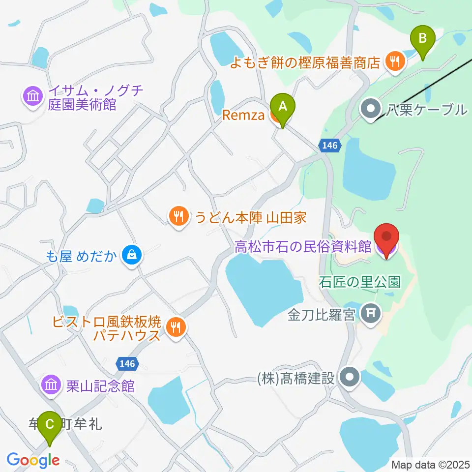 高松市石の民俗資料館周辺のカフェ一覧地図