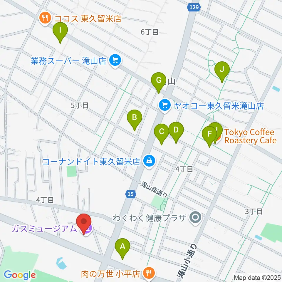 ガスミュージアム周辺のカフェ一覧地図