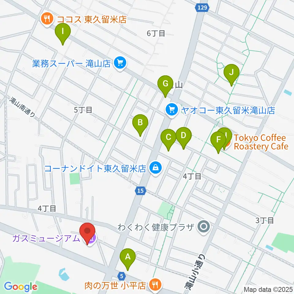 ガスミュージアム周辺のカフェ一覧地図