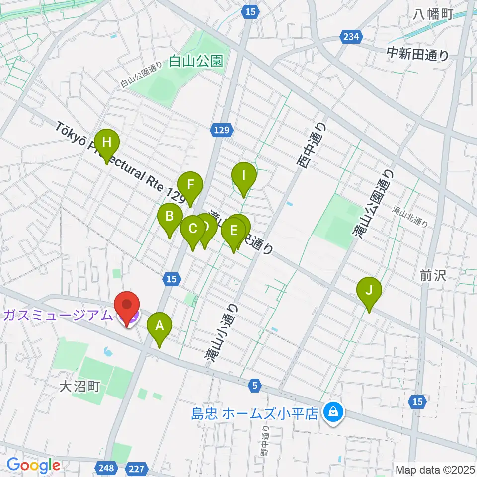ガスミュージアム周辺のカフェ一覧地図
