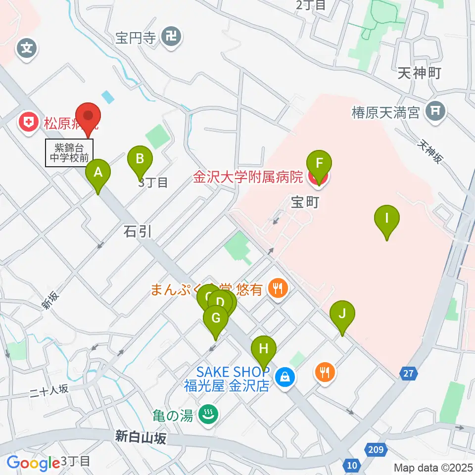 金沢くらしの博物館周辺のカフェ一覧地図