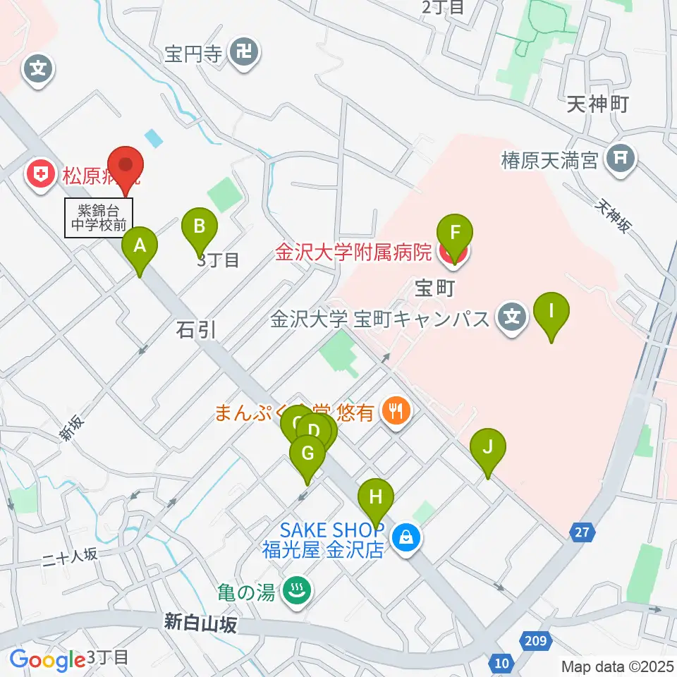 金沢くらしの博物館周辺のカフェ一覧地図