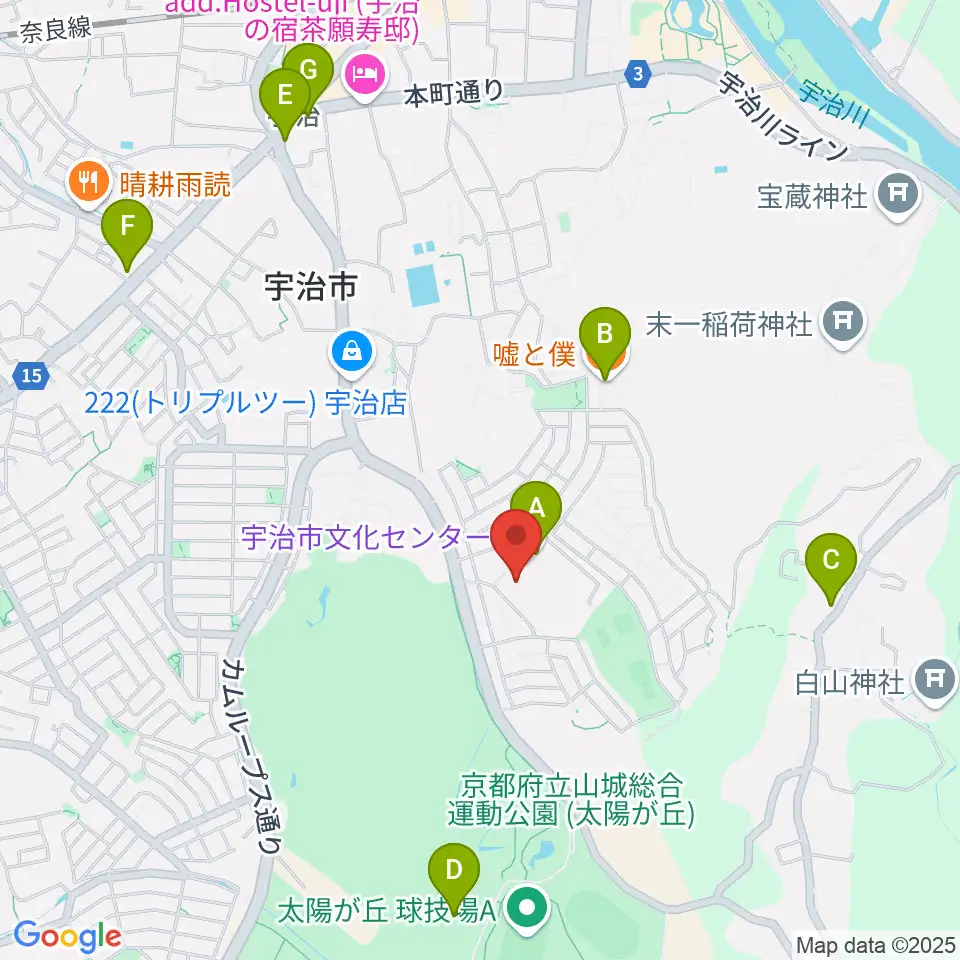 宇治市歴史資料館周辺のカフェ一覧地図