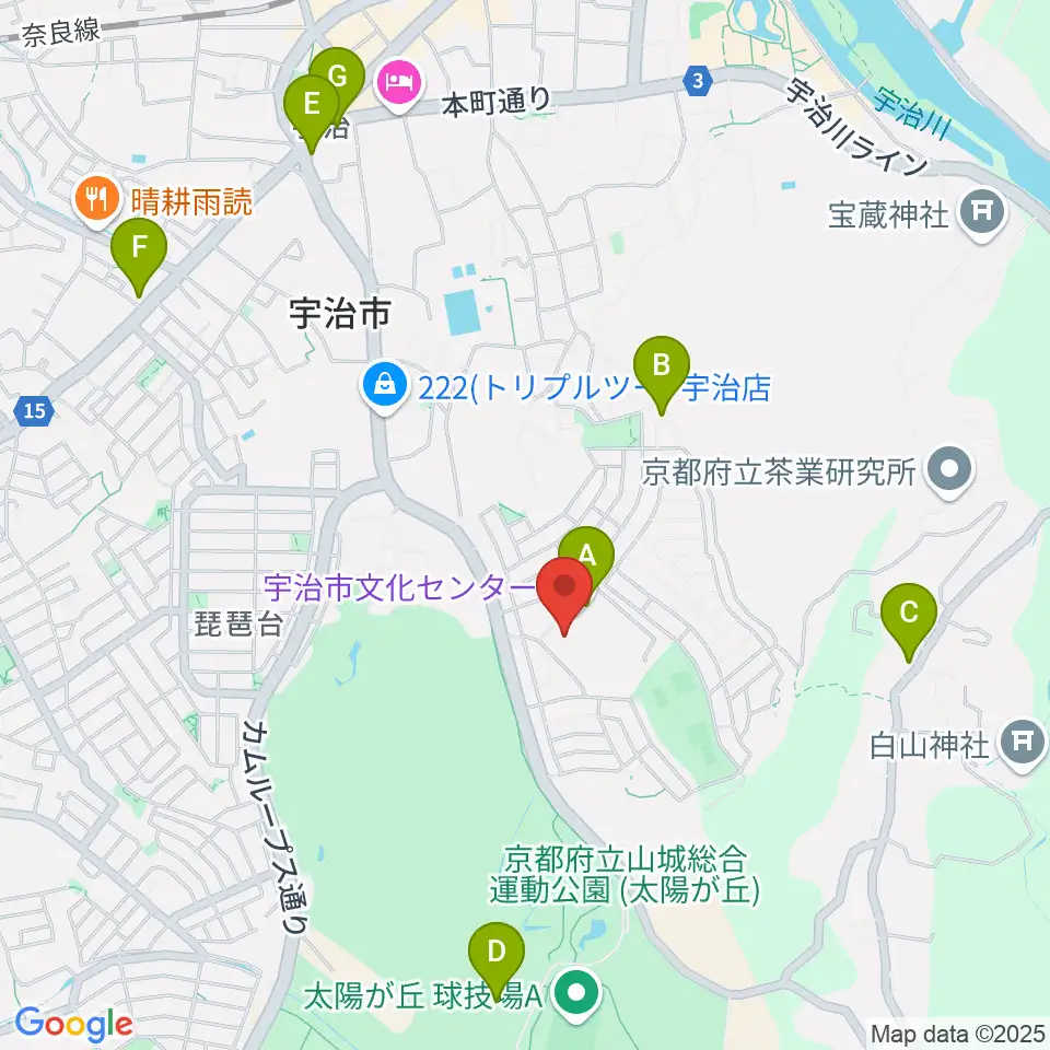宇治市歴史資料館周辺のカフェ一覧地図