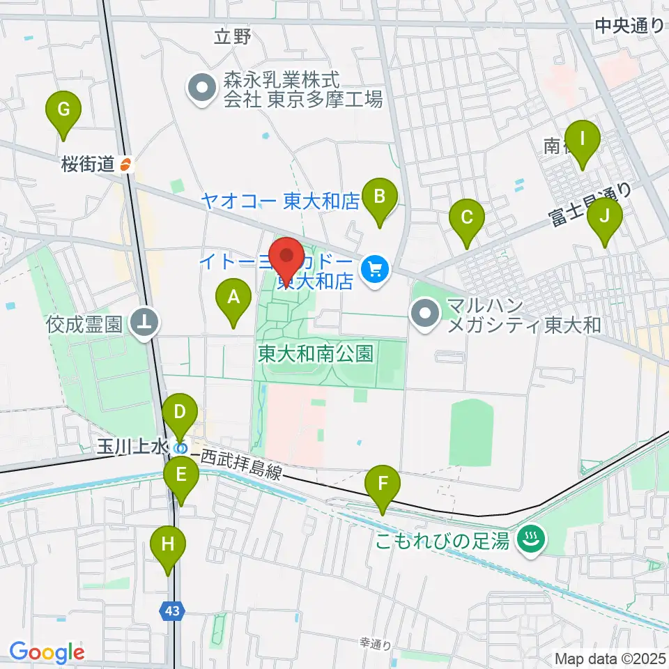 東大和S&D体育館周辺のカフェ一覧地図