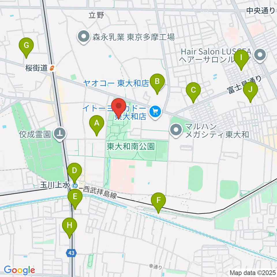 東大和S&D体育館周辺のカフェ一覧地図