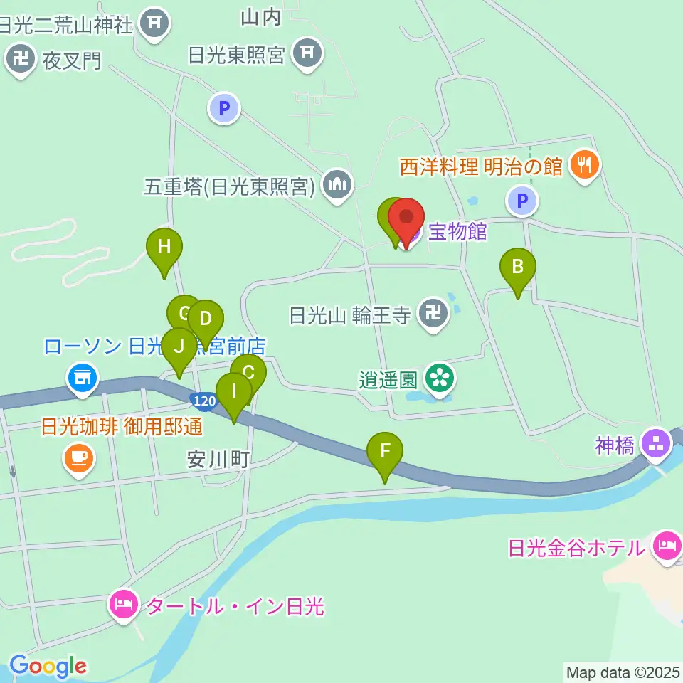 日光山輪王寺宝物殿周辺のカフェ一覧地図