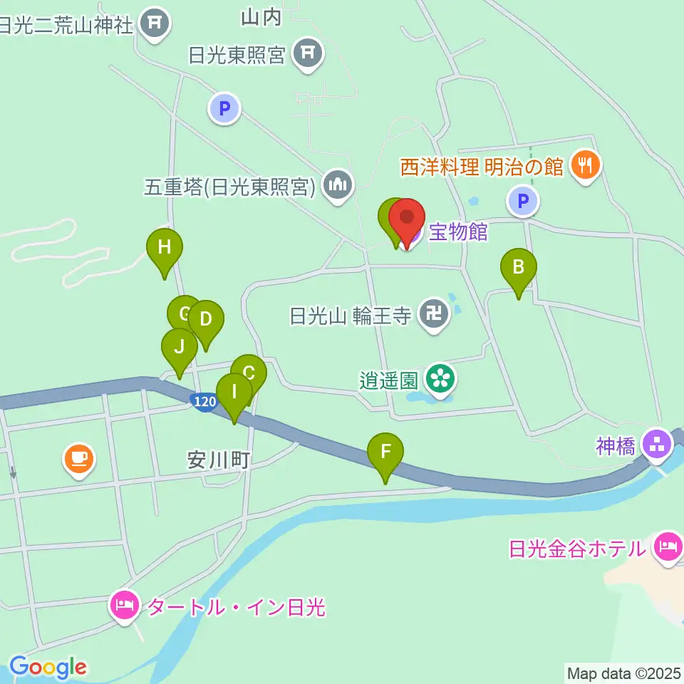 日光山輪王寺宝物殿周辺のカフェ一覧地図