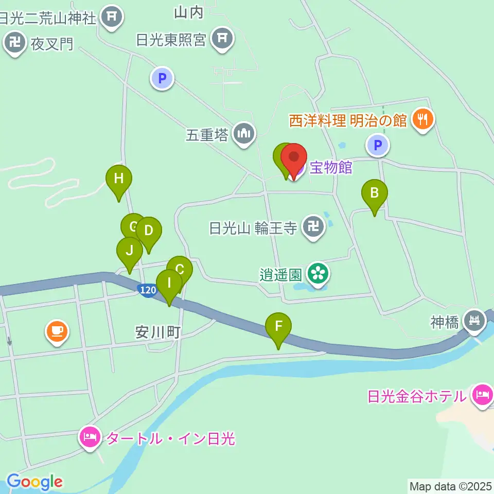 日光山輪王寺宝物殿周辺のカフェ一覧地図
