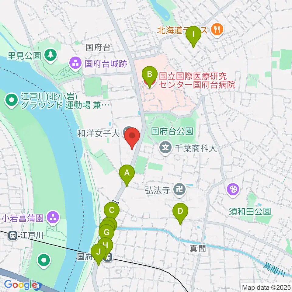 和洋女子大学文化資料館周辺のカフェ一覧地図