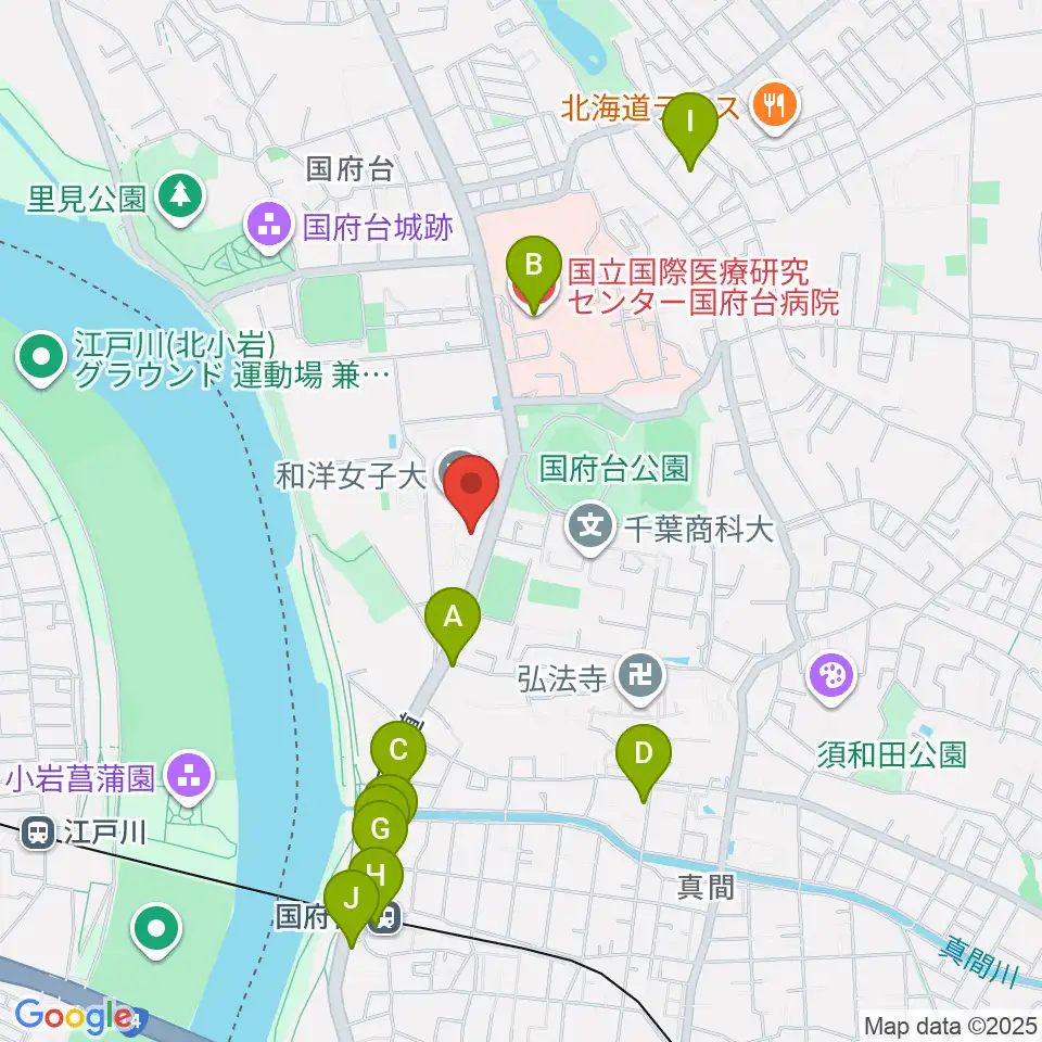 和洋女子大学文化資料館周辺のカフェ一覧地図