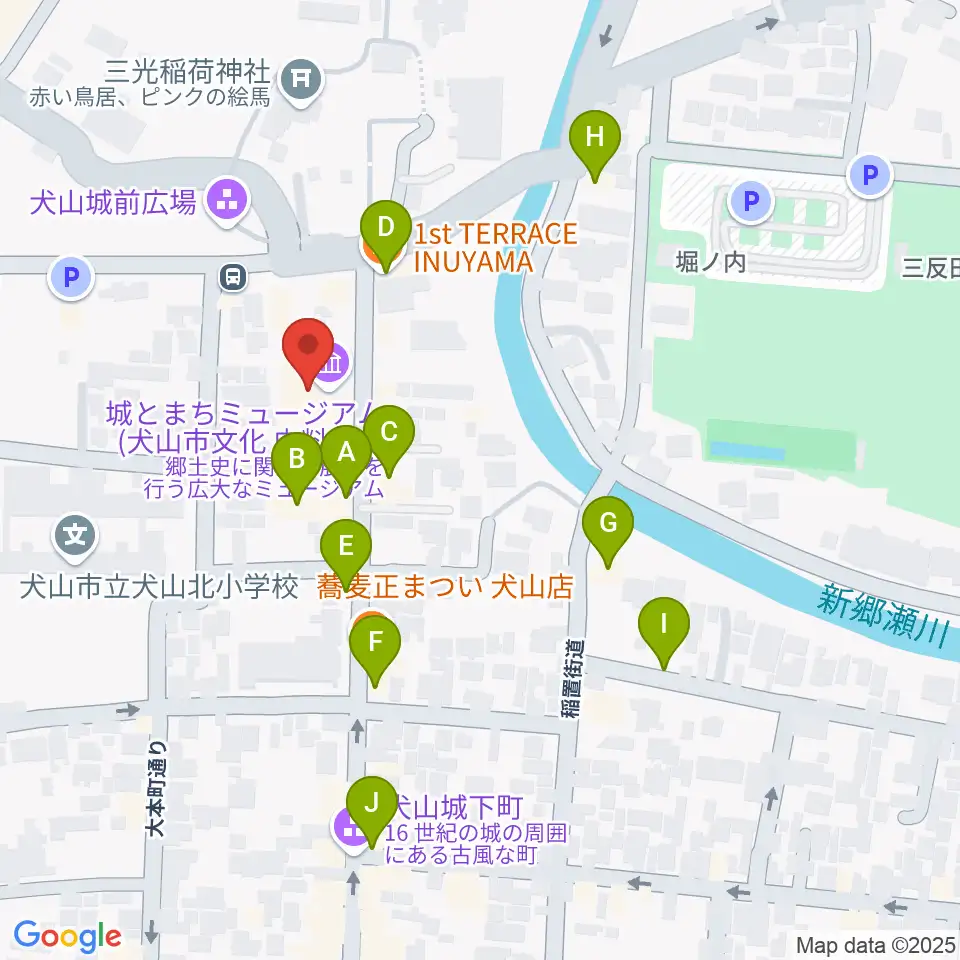 城とまちミュージアム周辺のカフェ一覧地図