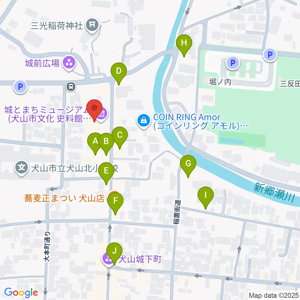 城とまちミュージアム周辺のカフェ一覧地図