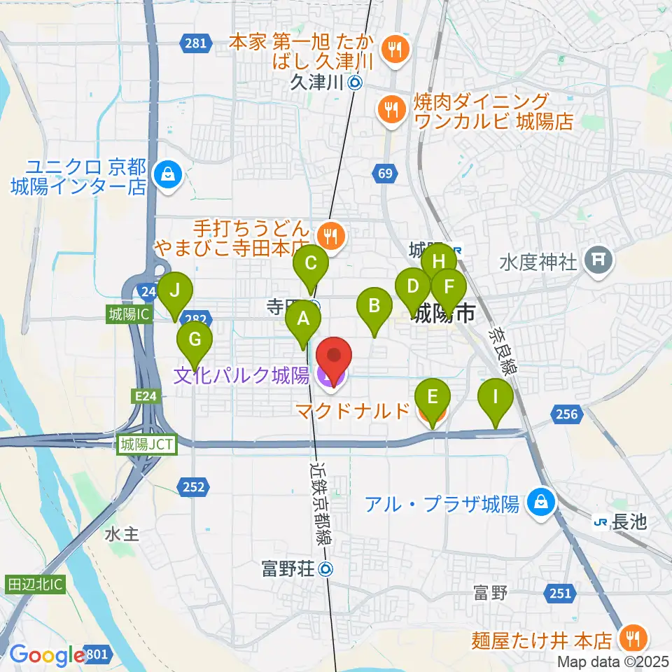城陽市歴史民俗資料館周辺のカフェ一覧地図