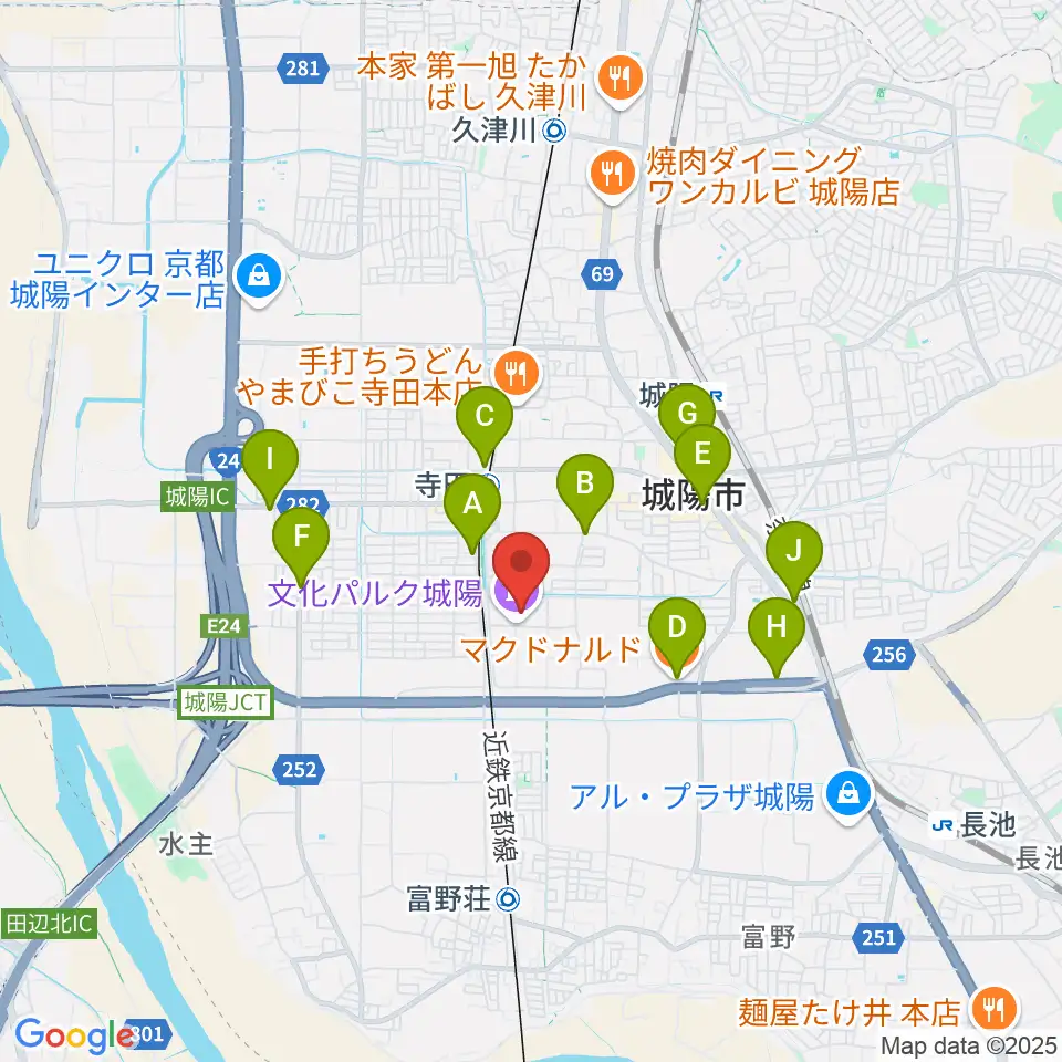 城陽市歴史民俗資料館周辺のカフェ一覧地図