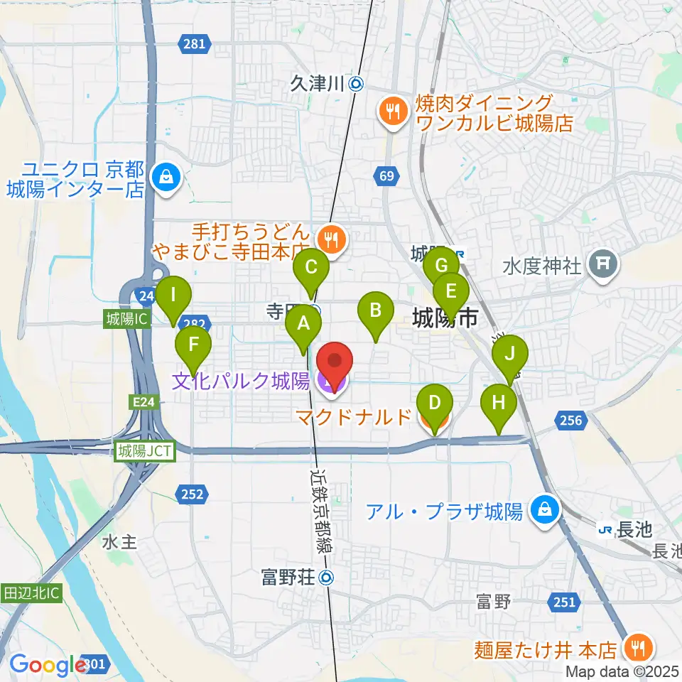 城陽市歴史民俗資料館周辺のカフェ一覧地図
