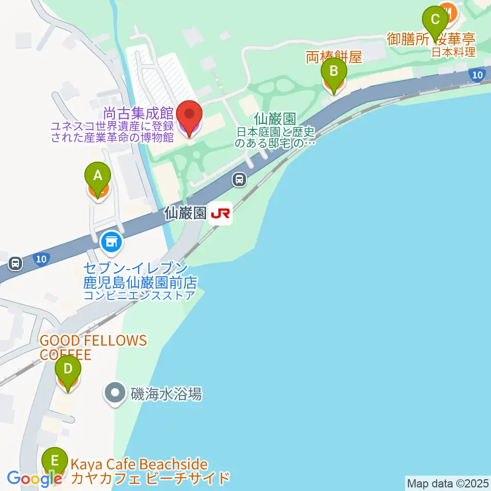 尚古集成館周辺のカフェ一覧地図