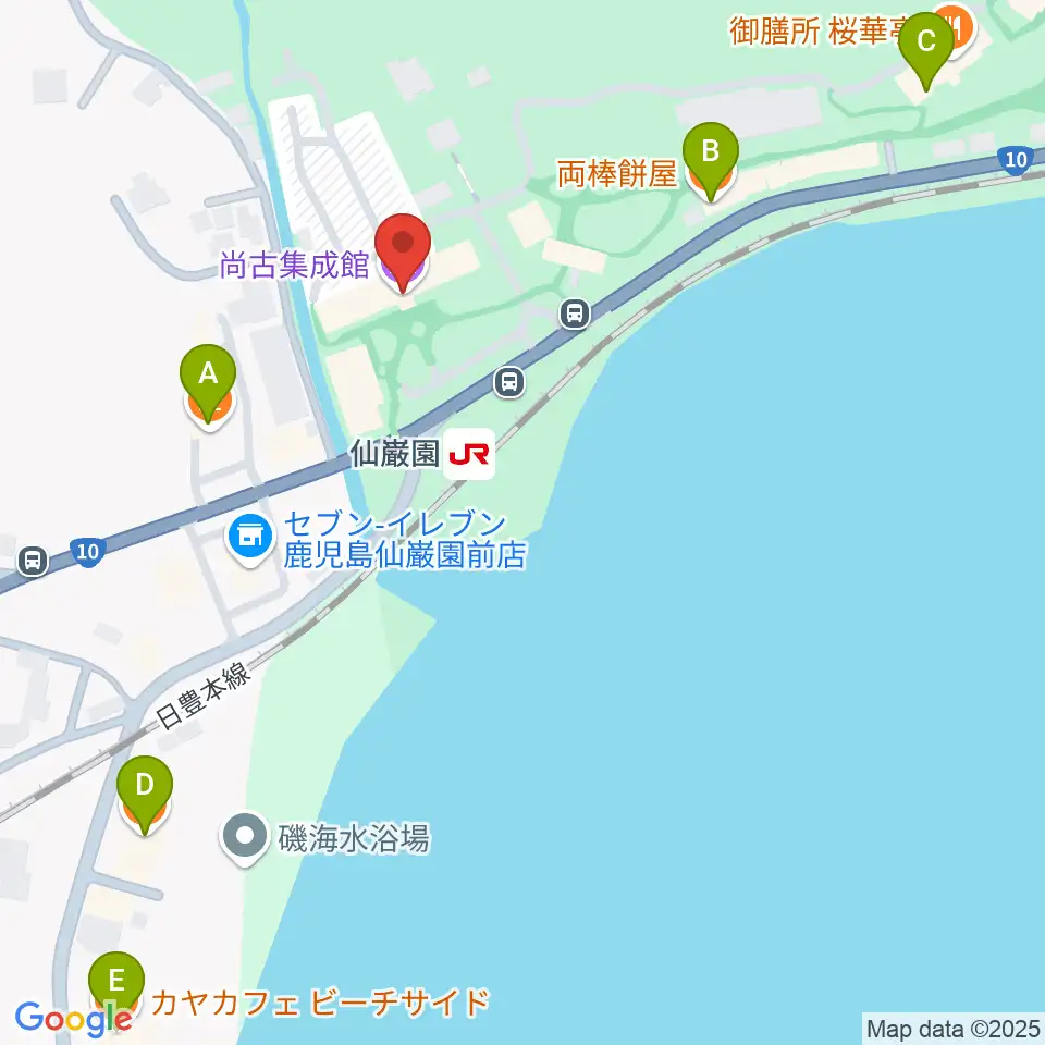 尚古集成館周辺のカフェ一覧地図