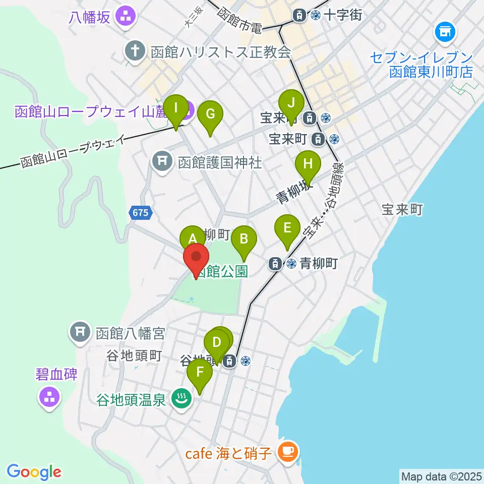 市立函館博物館周辺のカフェ一覧地図