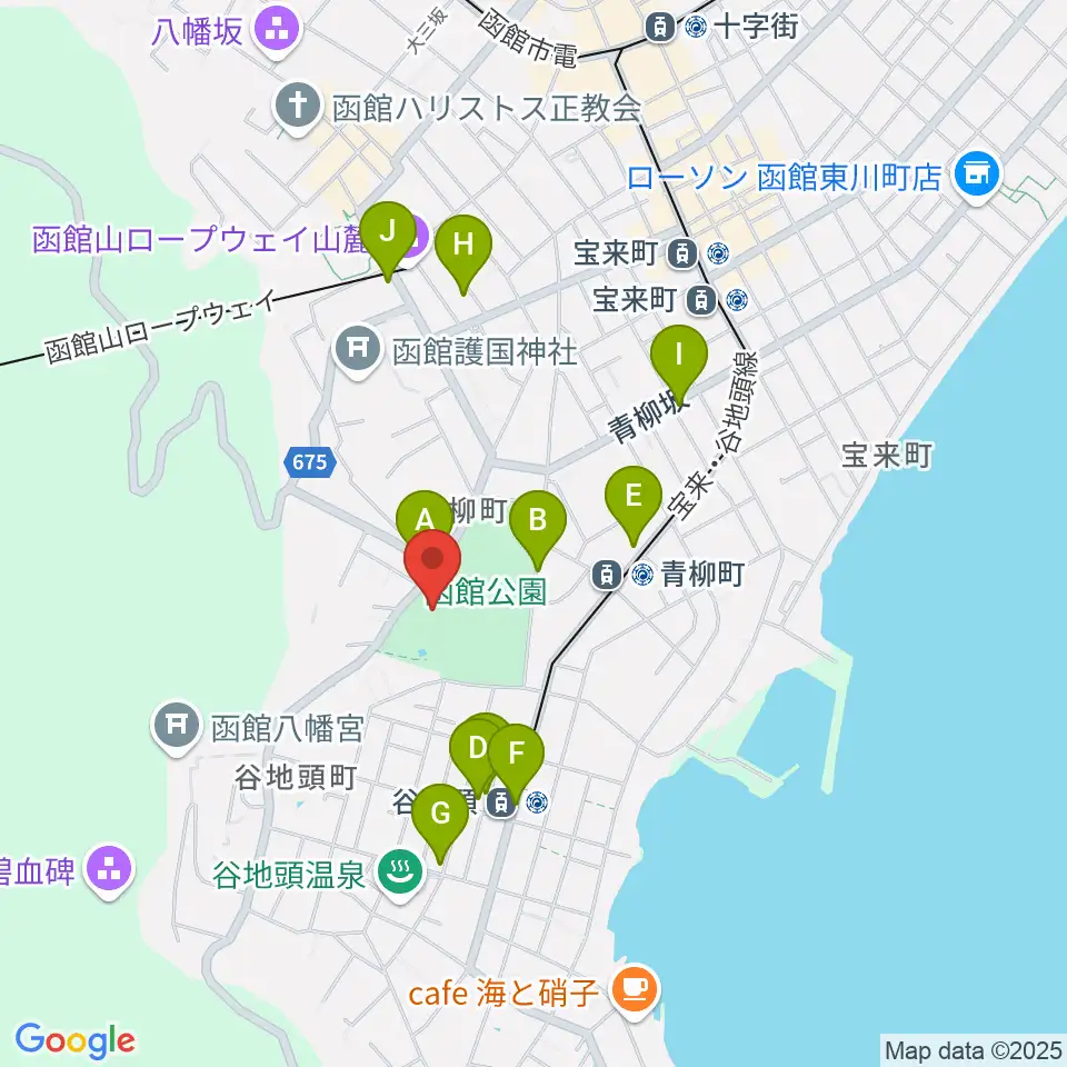 市立函館博物館周辺のカフェ一覧地図