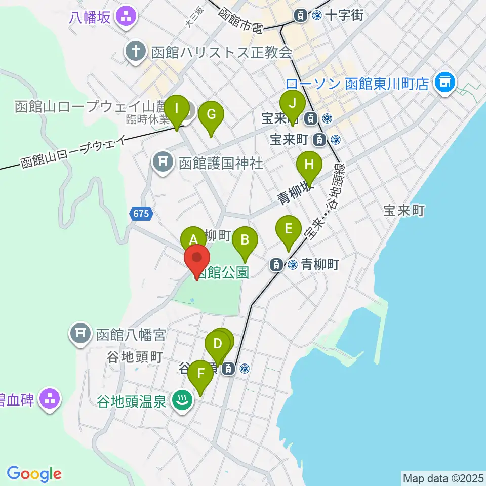 市立函館博物館周辺のカフェ一覧地図