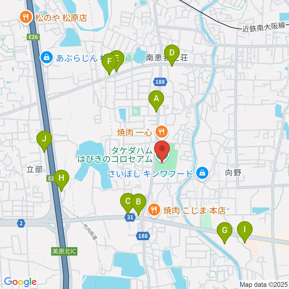タケダハムはびきのコロセアム周辺のカフェ一覧地図