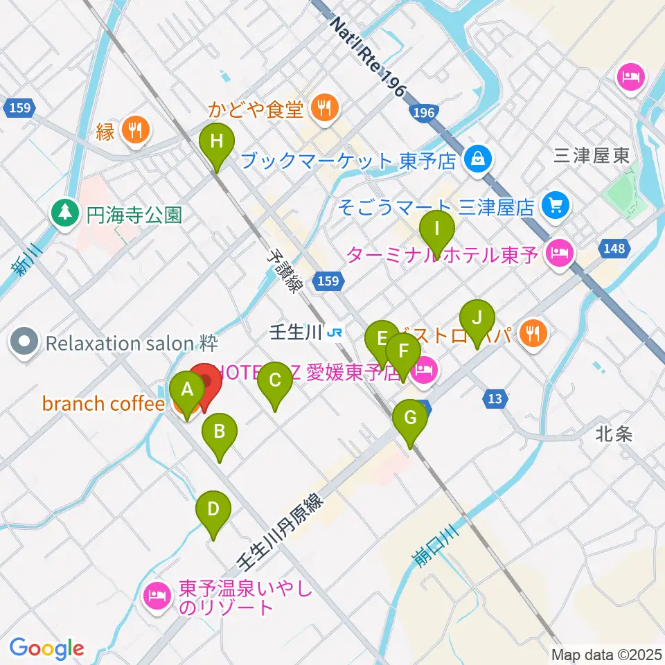 西条市立東予郷土館周辺のカフェ一覧地図