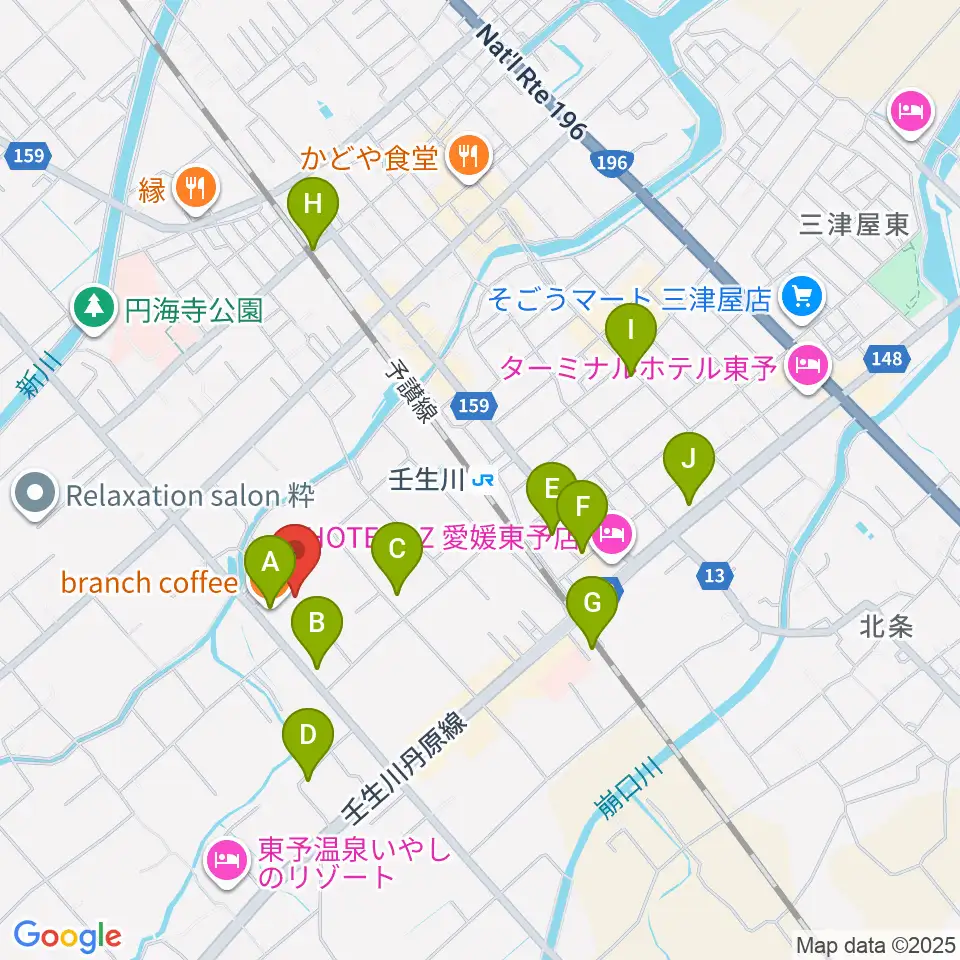 西条市立東予郷土館周辺のカフェ一覧地図