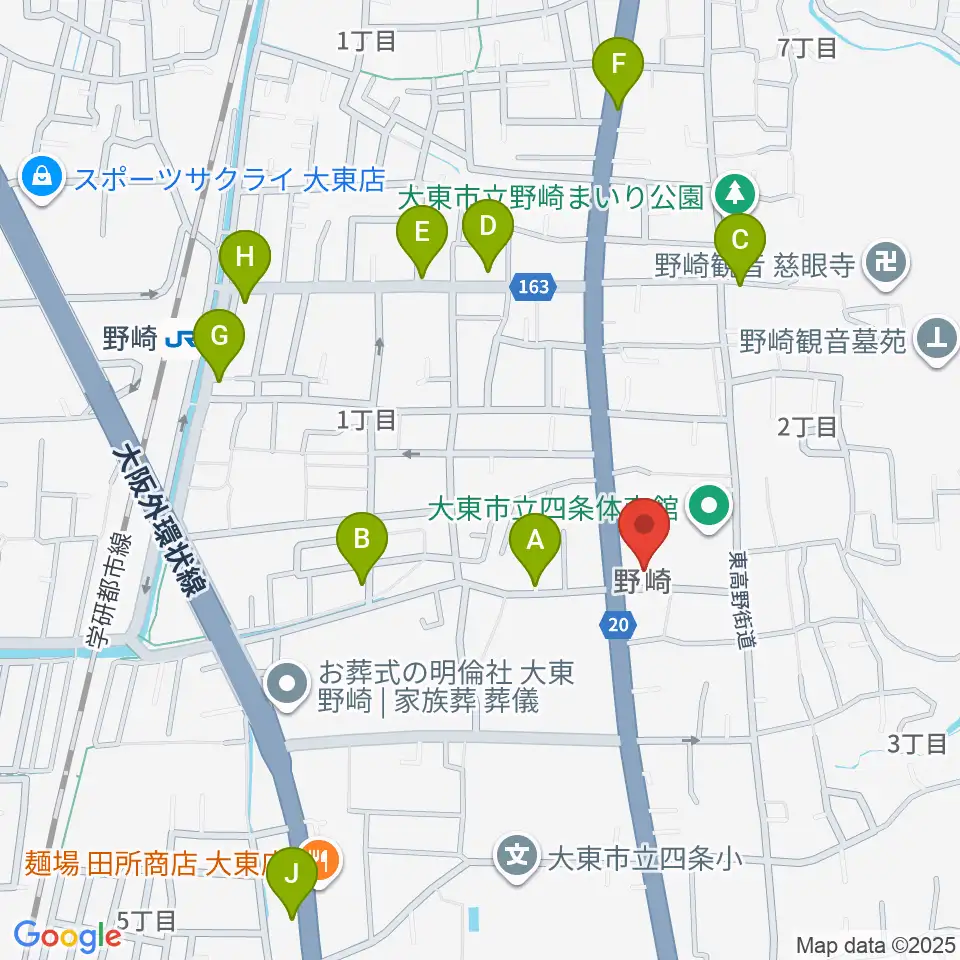大東市立歴史民俗資料館周辺のカフェ一覧地図