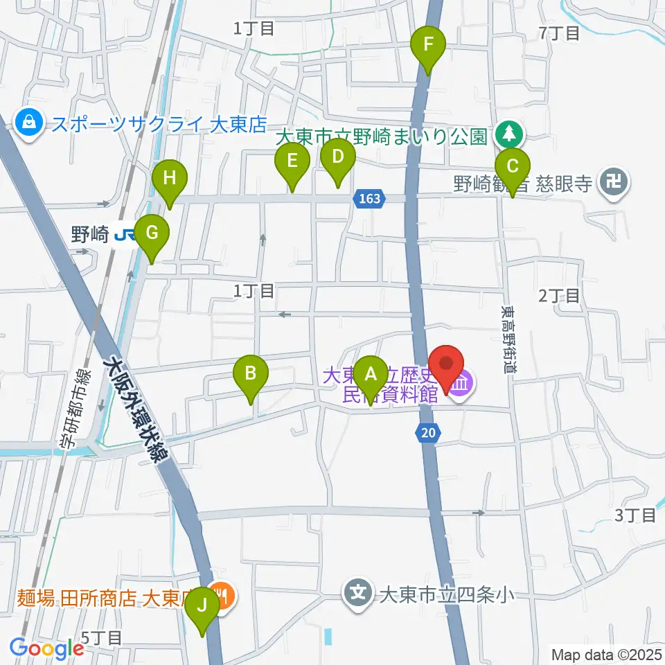 大東市立歴史民俗資料館周辺のカフェ一覧地図