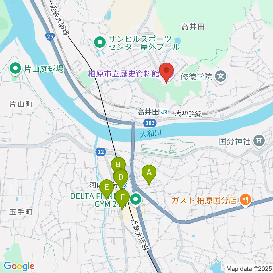 柏原市立歴史資料館周辺のカフェ一覧地図