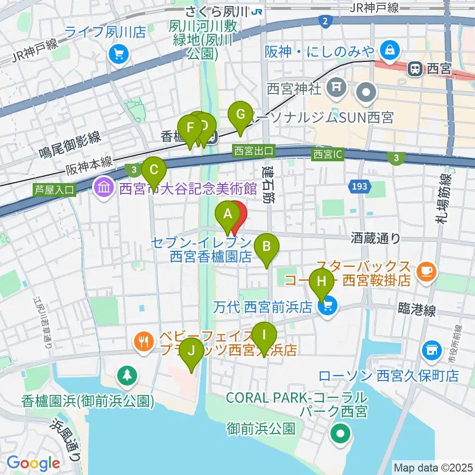 西宮市立郷土資料館周辺のカフェ一覧地図