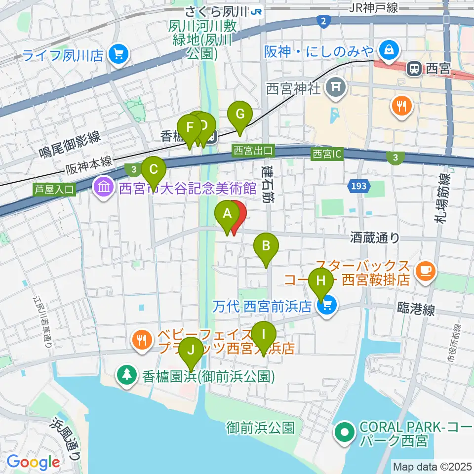 西宮市立郷土資料館周辺のカフェ一覧地図