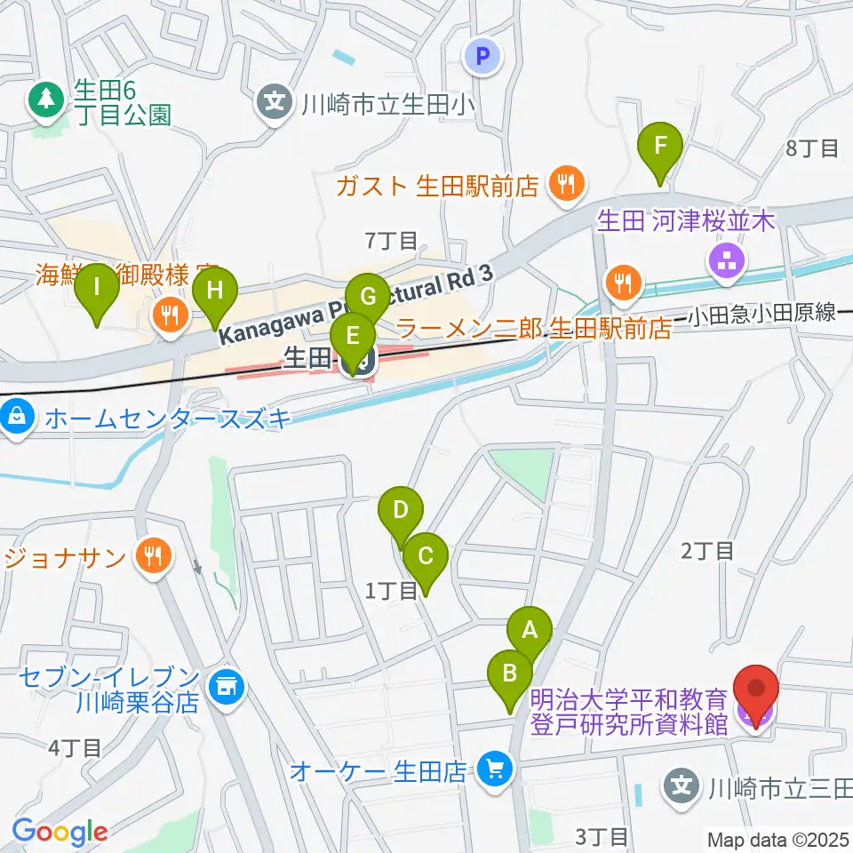 明治大学平和教育登戸研究所資料館周辺のカフェ一覧地図