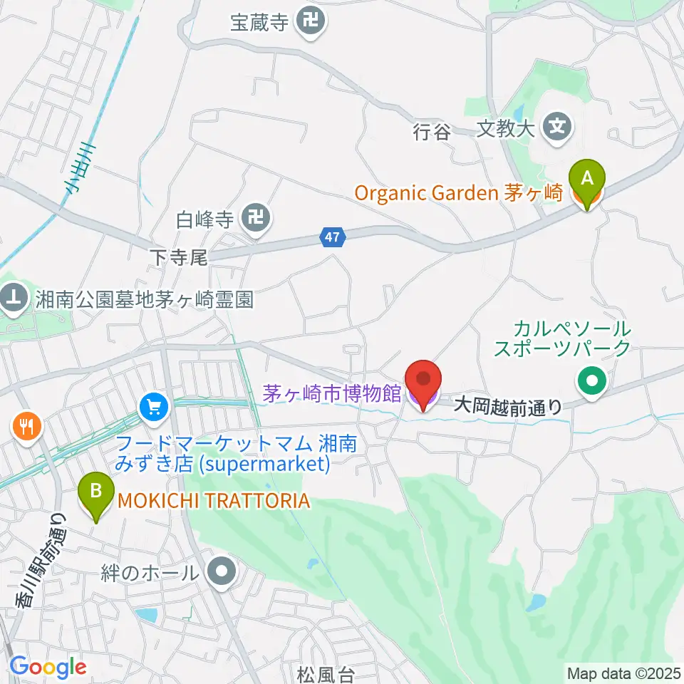 茅ヶ崎市博物館周辺のカフェ一覧地図