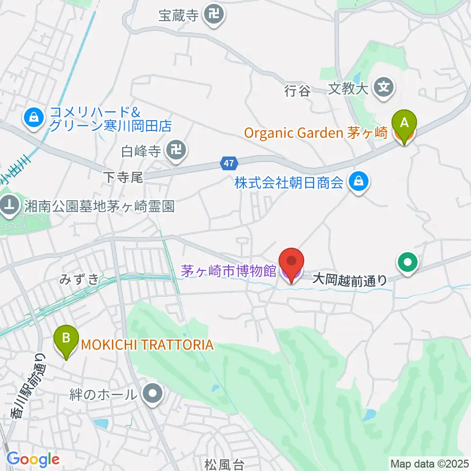 茅ヶ崎市博物館周辺のカフェ一覧地図