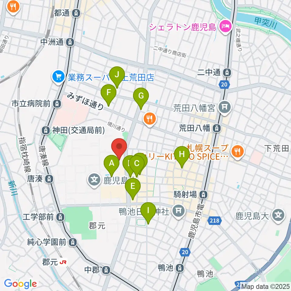 鹿児島大学総合研究博物館周辺のカフェ一覧地図