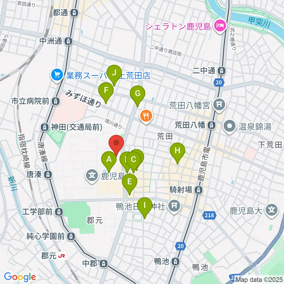 鹿児島大学総合研究博物館周辺のカフェ一覧地図