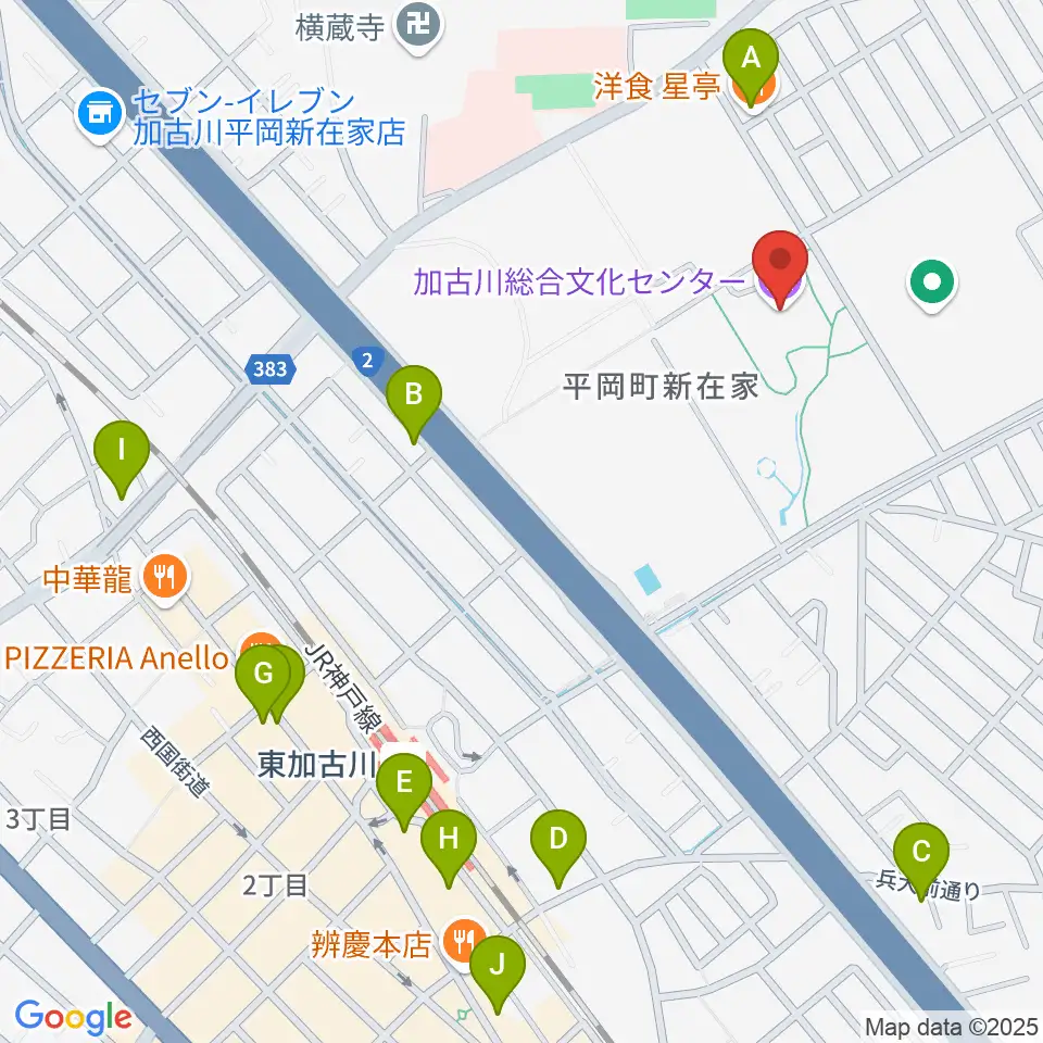 加古川総合文化センター周辺のカフェ一覧地図
