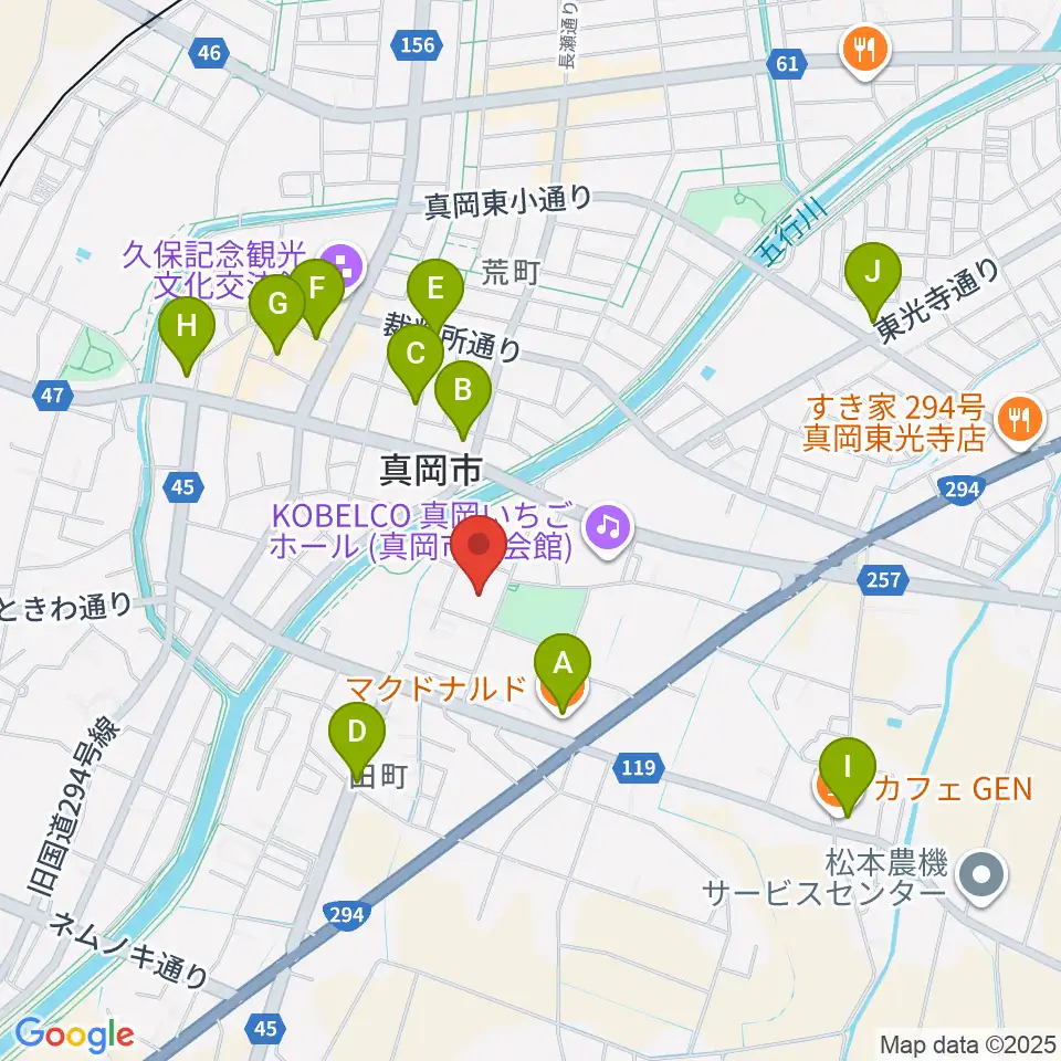 真岡トクシン総合体育館周辺のカフェ一覧地図