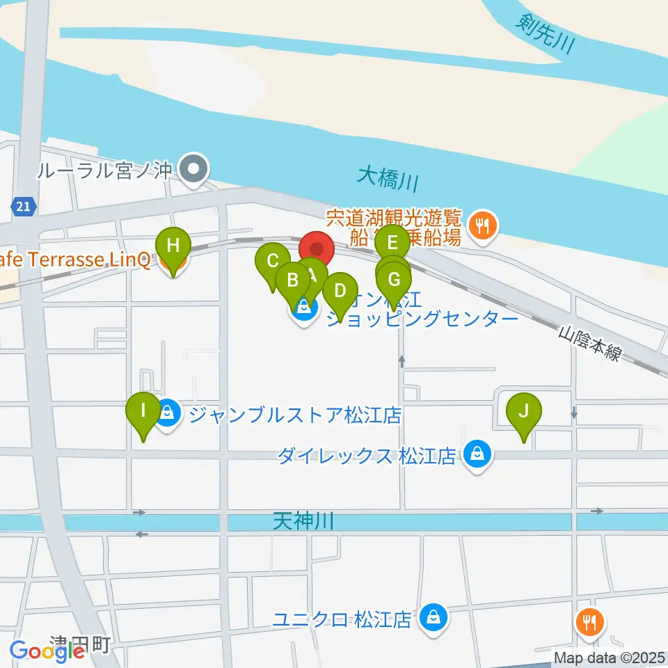 イオンシネマ松江周辺のカフェ一覧地図