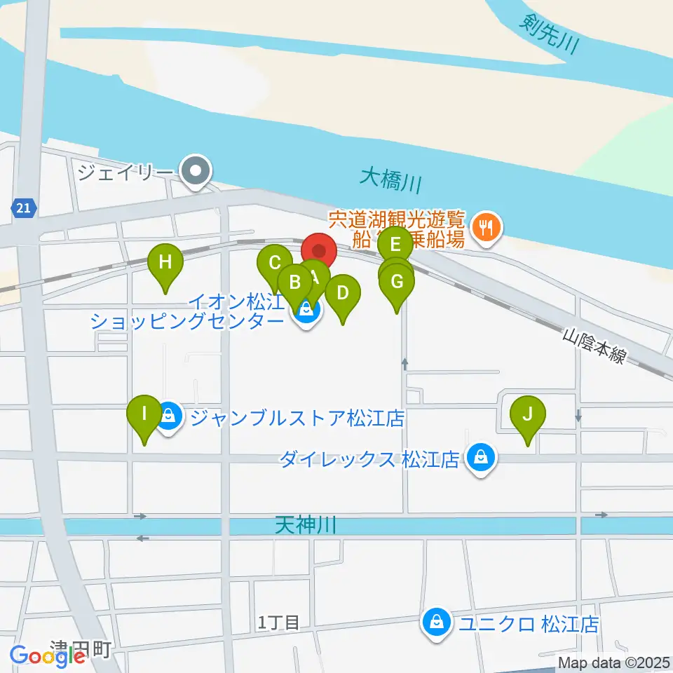 イオンシネマ松江周辺のカフェ一覧地図