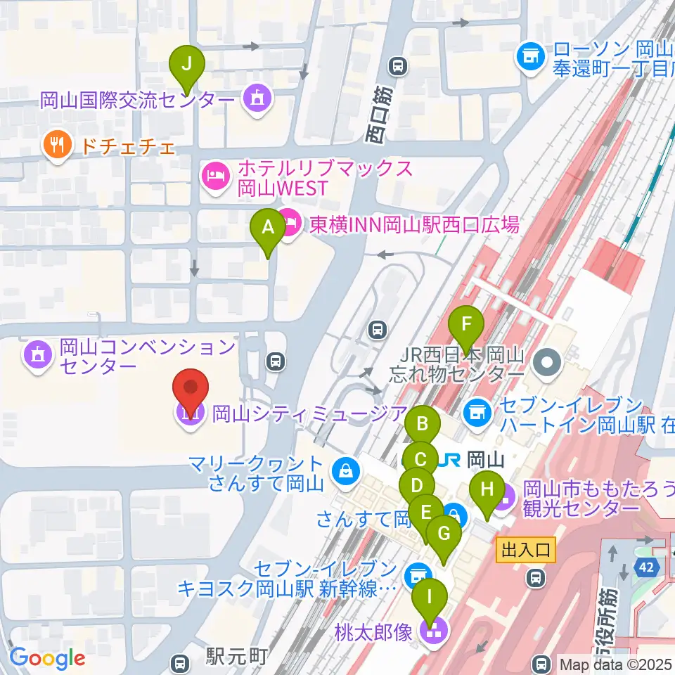 岡山シティミュージアム周辺のカフェ一覧地図