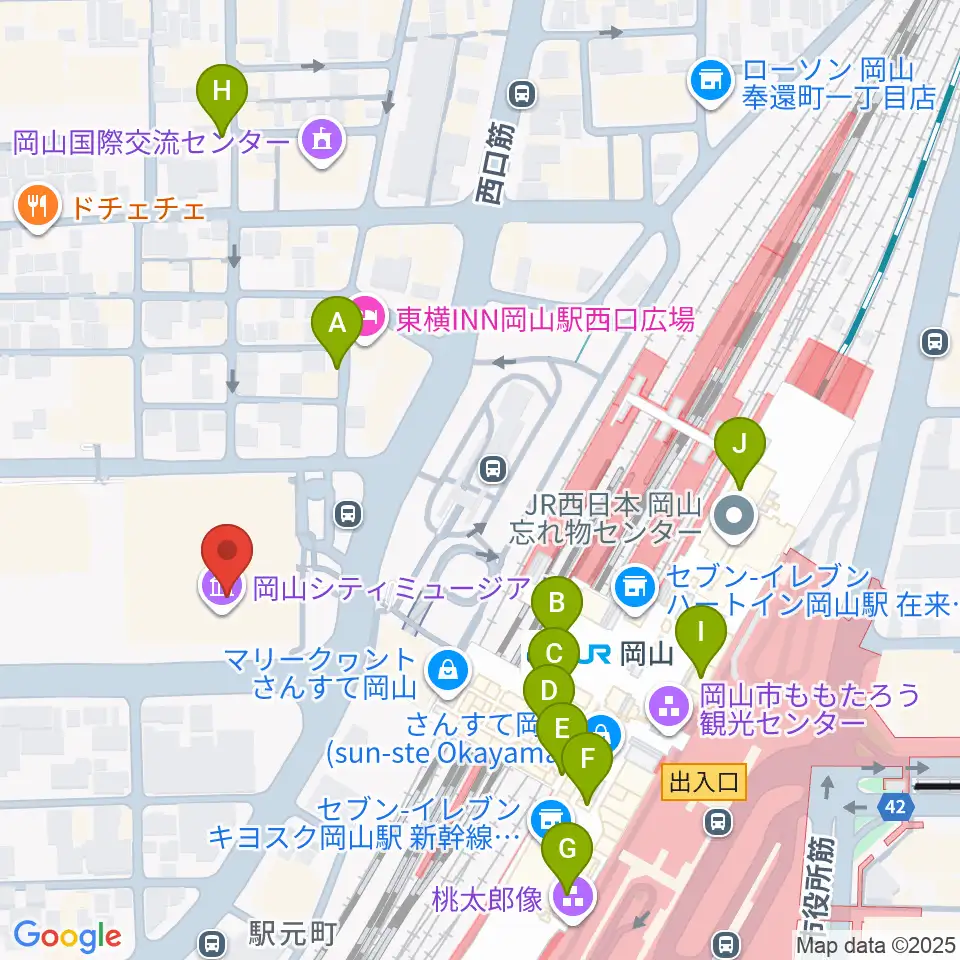 岡山シティミュージアム周辺のカフェ一覧地図
